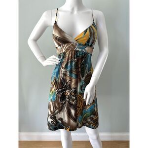 Vintage Y2k Mcbling Dress Boho Tropical Print Babydoll Slip Clubwear size Large